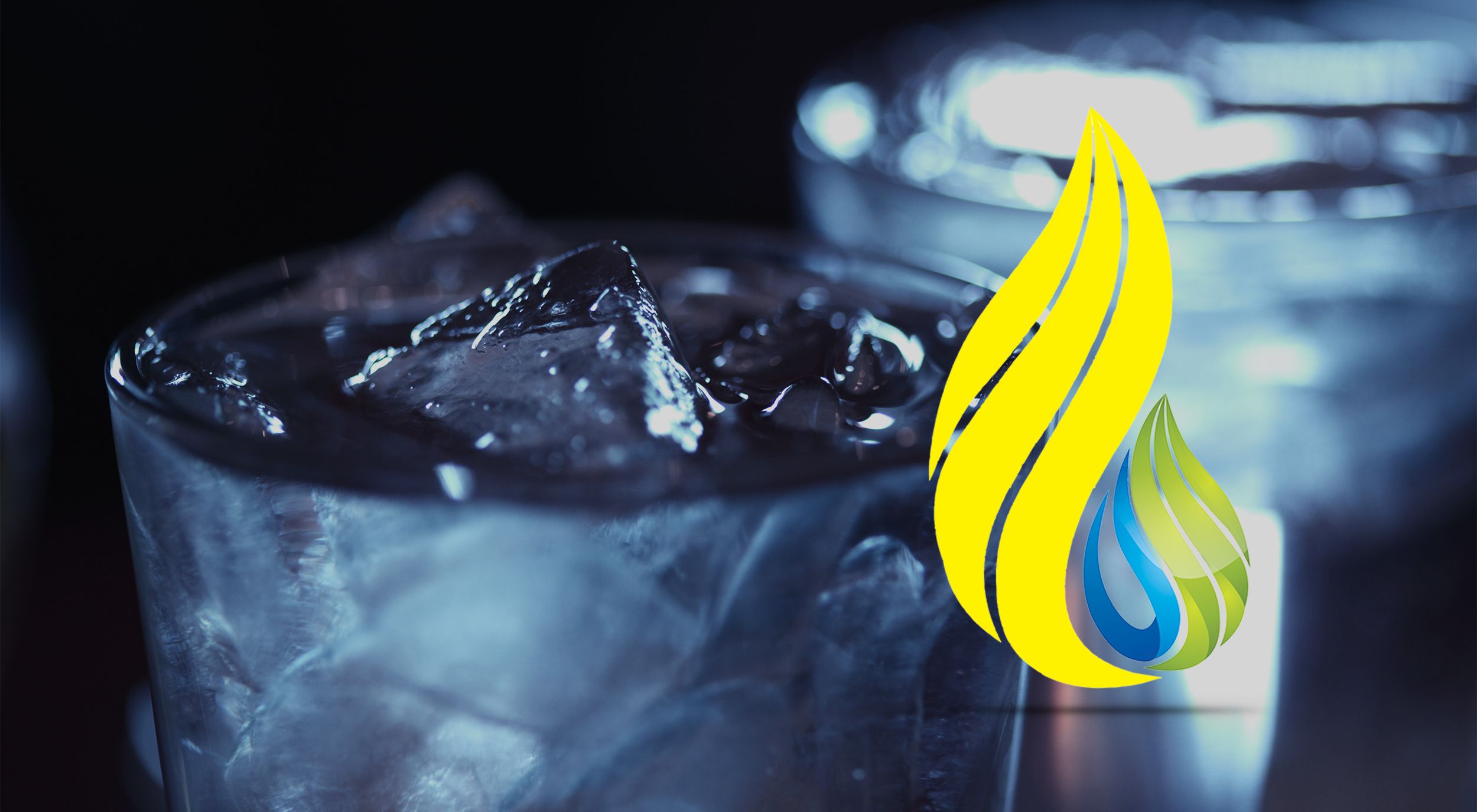 Clean ice water in glass